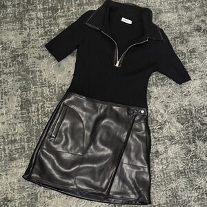 Simkhai Ettalyn Ribbed Black Faux Leather Mini Dress